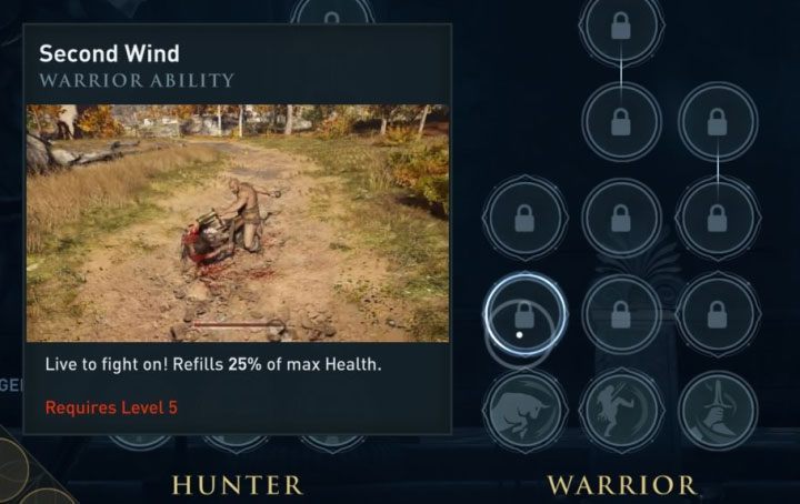 The third solution to health regeneration problem is to acquire the Second Wind active ability - AC Odyssey: How to heal your character? - FAQ - Assassins Creed Odyssey Guide