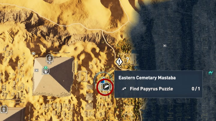 This papyrus is located in Eastern Cemetery Mastaba in Giza - Papyrus Puzzle in Giza - Papyruses - Assassins Creed Origins Guide