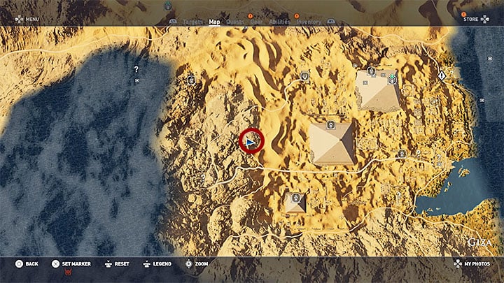 Slide down from the pyramid and head towards the mushroom rocks - Papyrus Puzzle in Giza - Papyruses - Assassins Creed Origins Guide