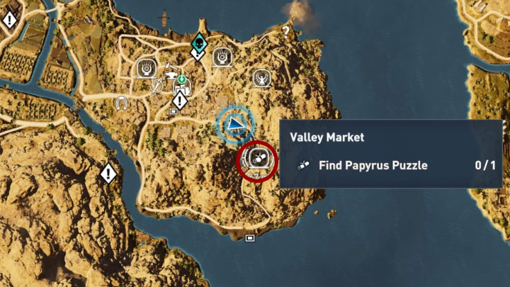 This papyrus can be found in the Valley Market in Euhemeria in the Faiyum province - Papyrus Puzzle in Faiyum - Papyruses - Assassins Creed Origins Guide