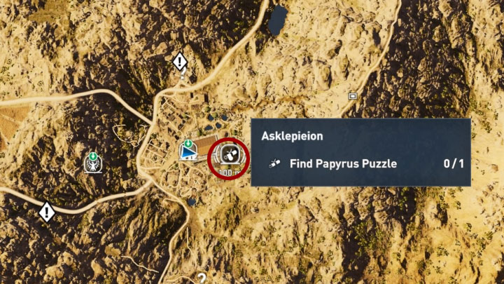 This papyrus can be found in the Asklepieion, in the city of Balagrae, in the Green Mountains province - Papyrus Puzzle in Green Mountains - Papyruses - Assassins Creed Origins Guide