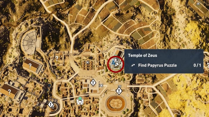 This papyrus can be found in Temple of Zeus in the city of Cyrene in the Kyrenaika - Papyrus Puzzle in Kyrenaika - Papyruses - Assassins Creed Origins Guide