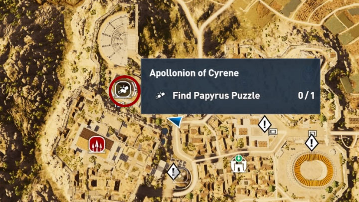 This papyrus can be found in Apollonion of Cyrene in the Kyrenaika province - Papyrus Puzzle in Kyrenaika - Papyruses - Assassins Creed Origins Guide