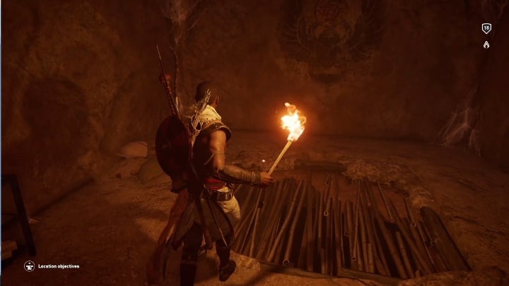 You will reach a room, where there are two pieces of the floor that can be broken - Tombs in Haueris Nome Walkthrough - Tombs - Assassins Creed Origins Guide