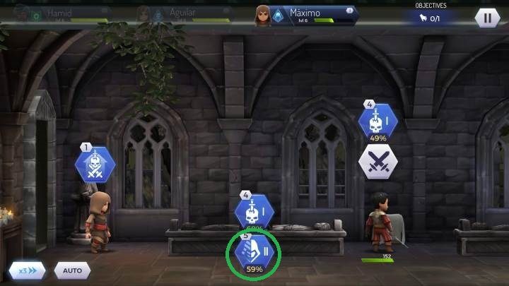 To hide behind the items, you have to click on the icon shown on the screen above - How to avoid direct confrontation Assassins Creed Rebellion? - Combat - Assassins Creed Rebellion Guide