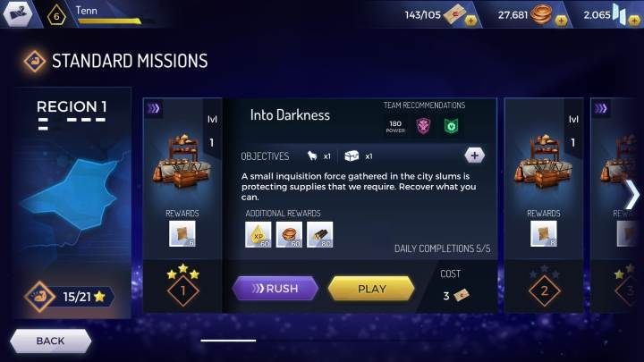 After unlocking the Rush Mode, enter the mission selection menu again and select the rush button, marked in purple - Rush Mode in Assassins Creed Rebellion - Missions - Assassins Creed Rebellion Guide