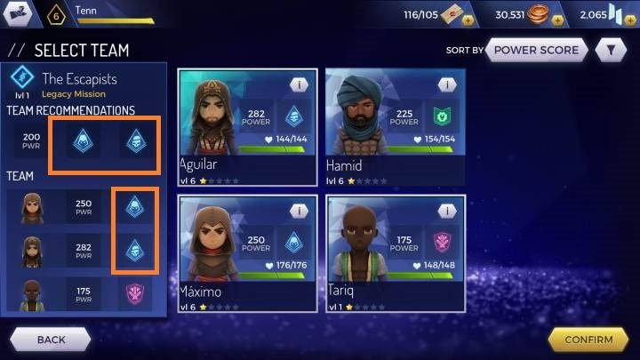 Another requirement is the hero class - How to properly choose the team for a mission in Assassins Creed Rebellion? - Team - Assassins Creed Rebellion Guide