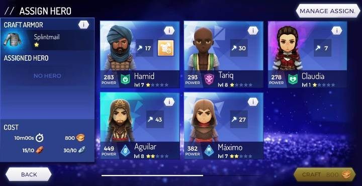 Select the armor you want to craft and choose which character will make this item - Armors available in the Assassins Creed Rebellion game - Equipment - Assassins Creed Rebellion Guide