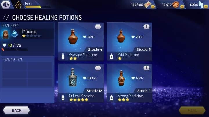 To heal your hero you have to go to the Heroes tab and click on the icon next to the heros health (third picture on this page) - Can my character die in Assassins Creed Rebellion? - Basics - Assassins Creed Rebellion Guide