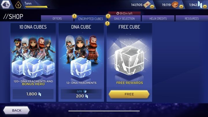 In this tab you will find DNA Cubes - What can and buy in the Assassins Creed Rebellion shop? - Currency and Shop - Assassins Creed Rebellion Guide