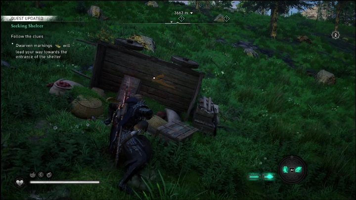 The special signs left by the dwarves will guide you to your destination - AC Valhalla Dawn of Ragnarok: Seeking Shelter - Walkthrough - Assassins Creed Valhalla Guide and Walkthrough