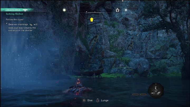 If you've chosen to climb, you must reach the ledge shown in the screenshot above - AC Valhalla Dawn of Ragnarok: Seeking Shelter - Walkthrough - Assassins Creed Valhalla Guide and Walkthrough
