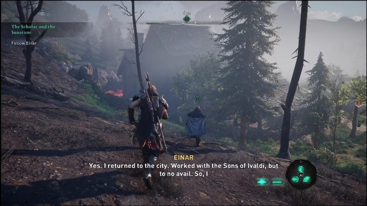 After talking to the man, go to the enemy territory with him - AC Valhalla Dawn of Ragnarok: The Scholar and the Sunstone - Walkthrough - Assassins Creed Valhalla Guide and Walkthrough