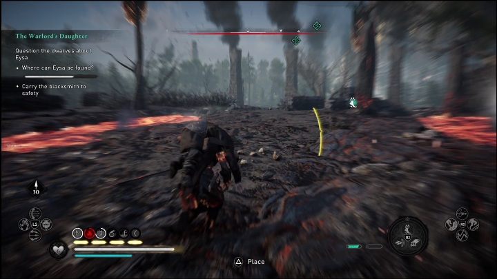 The last dwarf is stuck on a small island between the lava rivers - AC Valhalla: Dawn of Ragnarok: The Warlords Daughter - Walkthrough - Assassins Creed Valhalla Guide and Walkthrough