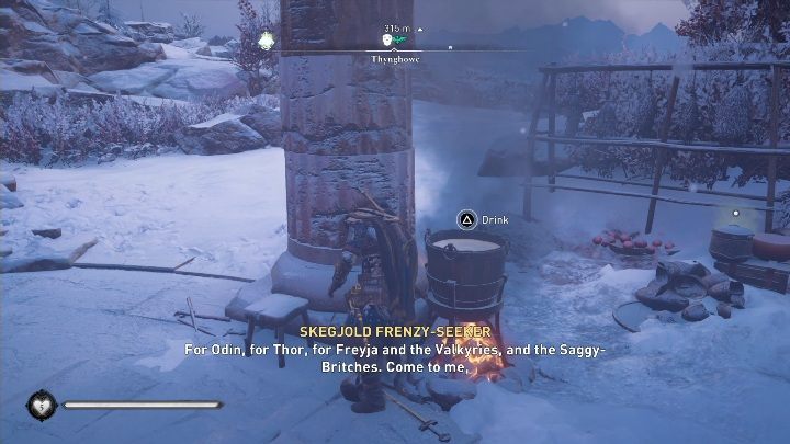 Before the fight begins, you have to drink a few sips from a mysterious bucket - Assassins Creed Valhalla: Lost Drengr - Snotinghamscire secrets, locations - Snotinghamscire - Assassins Creed Valhalla Guide and Walkthrough