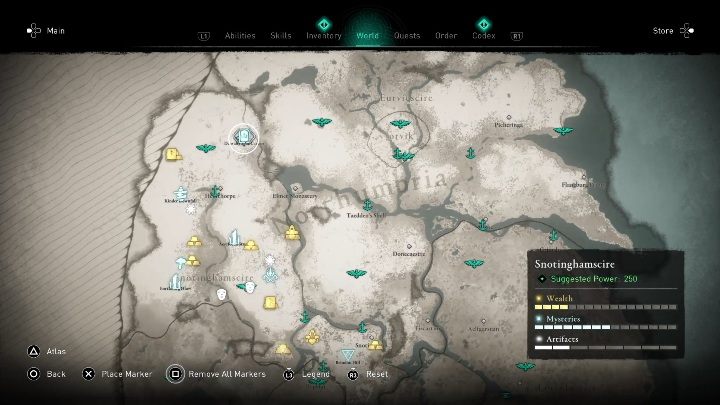 You will find this treasure at the northern end of the map - Assassins Creed Valhalla: Treasure of Britain - Snotinghamscire secrets - Snotinghamscire - Assassins Creed Valhalla Guide and Walkthrough