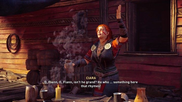 You'll find Ciara outside the inn - use the raven if you have trouble finding the poetess - AC Valhalla Wrath of the Druids: Flann over Ireland - Walkthrough - Assassins Creed Valhalla Guide and Walkthrough