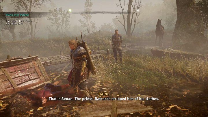 Eventually, you will come to a place where you will find a cart and a body of a man covered in blood - AC Valhalla Wrath of the Druids: Flann over Ireland - Walkthrough - Assassins Creed Valhalla Guide and Walkthrough