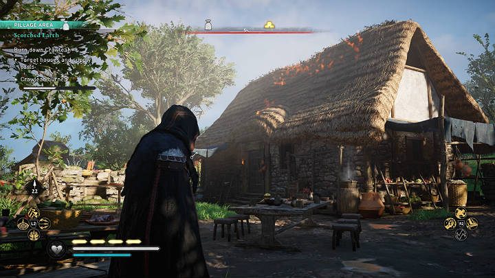 Your progress in the mission is made by burning houses and carts with supplies - Assassins Creed Valhalla: Scorched Earth - Southsexe - Assassins Creed Valhalla Guide and Walkthrough