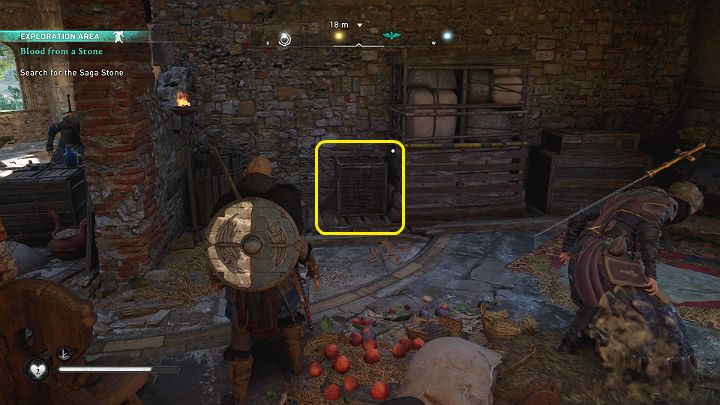 Destroy the smaller wooden chest on the left side and then move the shelf with the packages to enter the hidden room - Assassins Creed Valhalla: Blood from a Stone - Oxenefordscire - Assassins Creed Valhalla Guide and Walkthrough