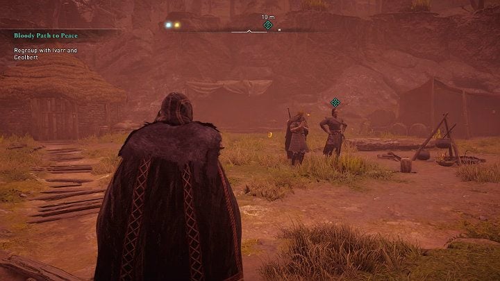 After the fight is over, go to the edge of the settlement to talk to your friends and discuss how Ceolbert did during the attack - Assassins Creed Valhalla: Bloody Path to Peace - Sciropescire - Assassins Creed Valhalla Guide and Walkthrough