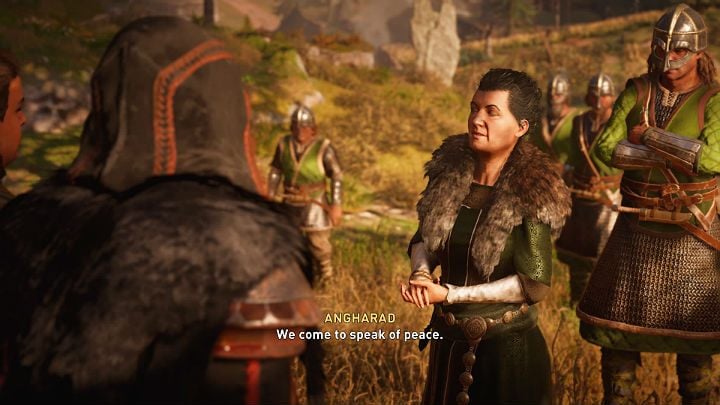 After a short cut-scene there will be a conversation with Lady Angharado, who came for the peace talks - Assassins Creed Valhalla: Bloody Path to Peace - Sciropescire - Assassins Creed Valhalla Guide and Walkthrough