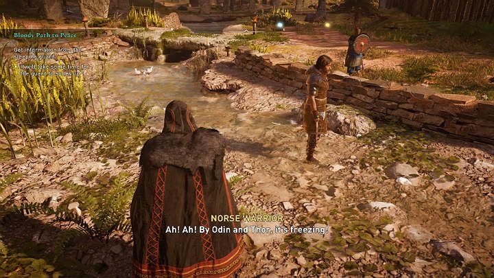 Pick up the drunken guard and take him to the shallow stream right by the tent - Assassins Creed Valhalla: Bloody Path to Peace - Sciropescire - Assassins Creed Valhalla Guide and Walkthrough