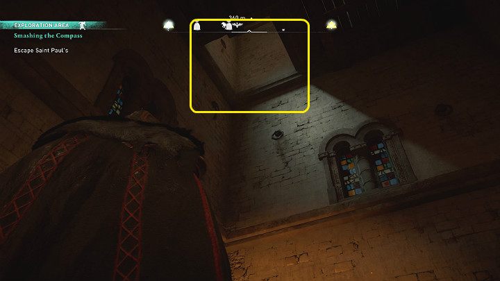 Climb to the top of the tower and then break the boards blocking the exit and get out of the burning building - Assassins Creed Valhalla: Smashing the Compass - Lunden - Assassins Creed Valhalla Guide and Walkthrough