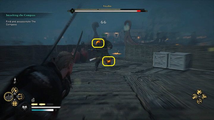 If you don't succeed with the first attept, use the Focus of the Nornir skill or just aim well and hit the boss' sensitive points - Assassins Creed Valhalla: Smashing the Compass - Lunden - Assassins Creed Valhalla Guide and Walkthrough