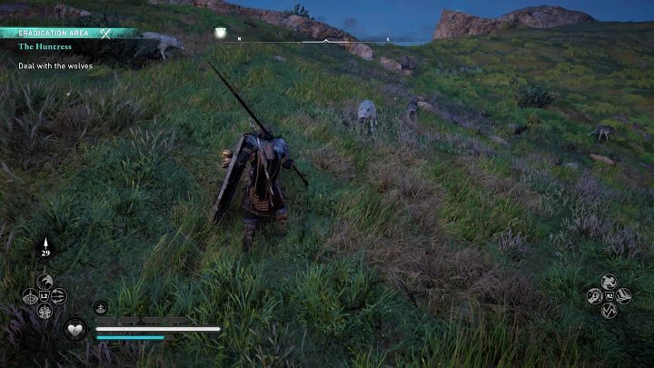 On the hill you will meet a man running away from a pack of wolves - Assassins Creed Valhalla: The Huntress - Ravensthorpe - Assassins Creed Valhalla Guide and Walkthrough