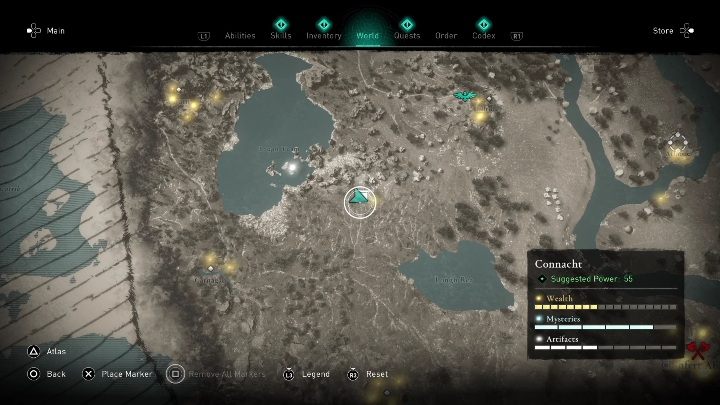 You will find the treasure map between Rea and Tuam lakes - AC Valhalla Wrath of the Druids: Treasure Hoard Map - Connacht secrets - Connacht - Assassins Creed Valhalla Guide and Walkthrough