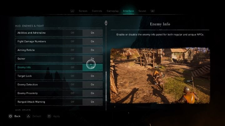 In the Enemies and fight section, you can change the information displayed during the battles - Assassins Creed Valhalla: Can you limit HUD? - Appendix - Assassins Creed Valhalla Guide and Walkthrough