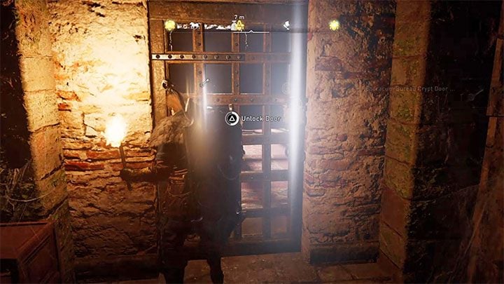 The key can be used to open the gate leading to the crypt / vault - Assassins Creed Valhalla: Jorvik - Eboracum Assassin Bureau - Hidden Ones Bureau - Assassins Creed Valhalla Guide and Walkthrough