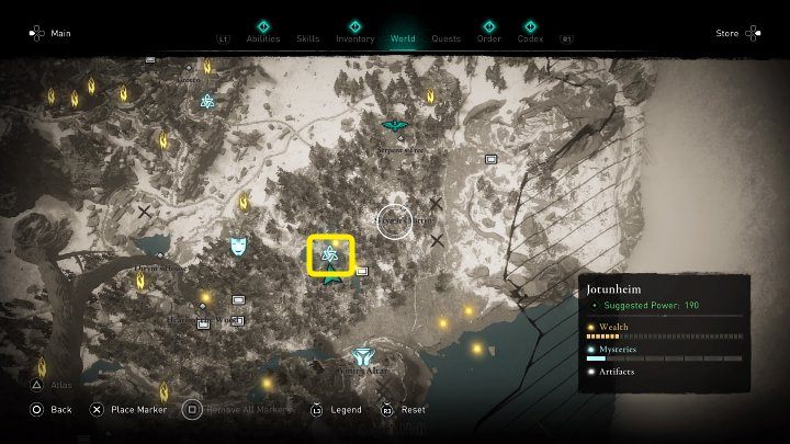 In the place marked on the image above, you will meet a Jotun who needs help - Assassins Creed Valhalla: The Puppeteer - Jotunheim - Assassins Creed Valhalla Guide and Walkthrough