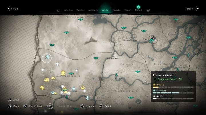You will find the cairn in the western part of the map - Assassins Creed Valhalla: Cairn - Glowecestrescire secrets, locations - Glowecestrescire - Assassins Creed Valhalla Guide and Walkthrough