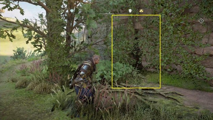 To get to the mask you have to enter the gap between the walls - Assassins Creed Valhalla: Roman Artifact - Glowecestrescire secrets, locations - Glowecestrescire - Assassins Creed Valhalla Guide and Walkthrough