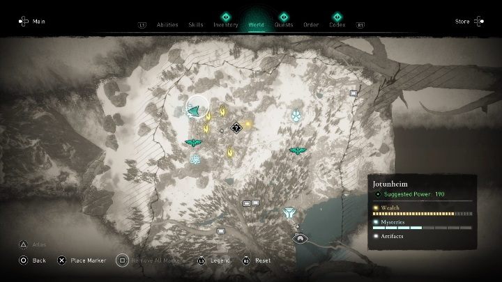 This cairn is in the northern part of the region, among the mountains - Assassins Creed Valhalla: Cairn - Jotunheim secrets, locations - Jotunheim - Assassins Creed Valhalla Guide and Walkthrough