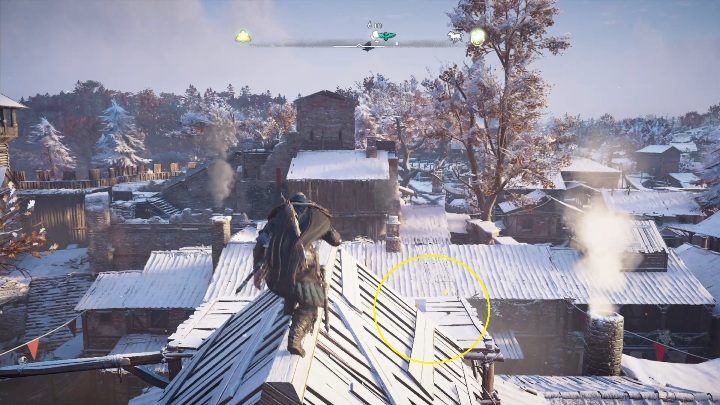 Start: The paper is on a wooden pallet, near the roof of one of the houses - Assassins Creed Valhalla: Flying Paper - Jorvik secrets, locations - Jorvik - Assassins Creed Valhalla Guide and Walkthrough