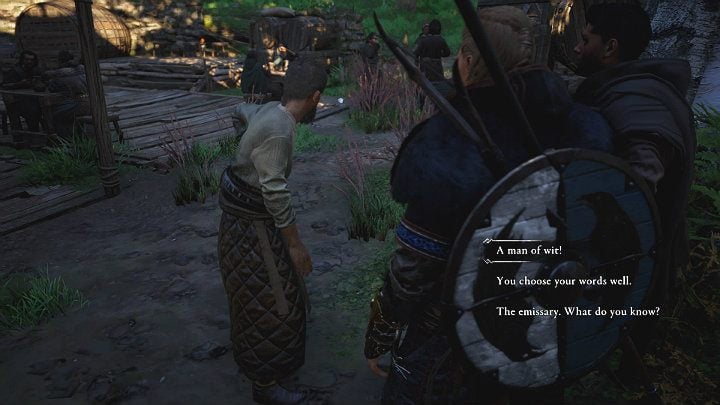 A man in grey clothes standing outside the tavern will give you additional information for free if you praise him a little - Assassins Creed Valhalla: The Abbots Gambit - Cent - Assassins Creed Valhalla Guide and Walkthrough
