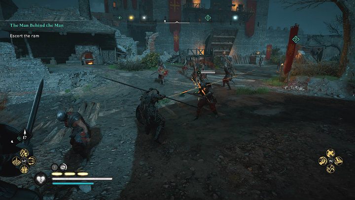 Once the oil cauldrons are destroyed, you will have to clear the path by finishing off any guards standing on the ram's route - Assassins Creed Valhalla: The Man Behind the Man - Cent - Assassins Creed Valhalla Guide and Walkthrough