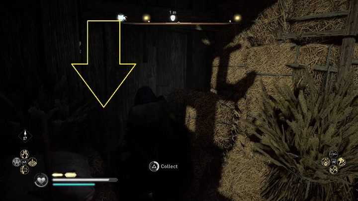 On the artifact lies hay, which you have to throw away to get to the mask - Assassins Creed Valhalla: Roman artifact - Essexe secrets, locations - Essexe - Assassins Creed Valhalla Guide and Walkthrough
