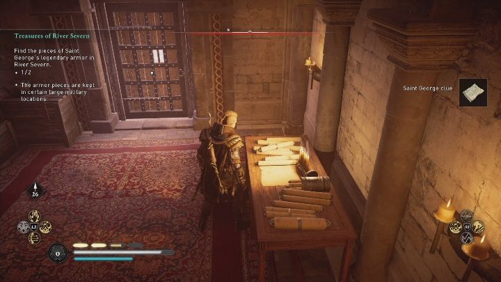 This clue lies on the table, among a stack of scrolls - Assassins Creed Valhalla: The Legend of Saint George 2 - Walkthrough - Assassins Creed Valhalla Guide and Walkthrough