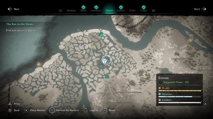 This offering altar is located at the extreme northwest corner of the region - AC Valhalla Siege of Paris: Offering Altar, Evresin - secrets, locations - Evresin - Assassins Creed Valhalla Guide and Walkthrough