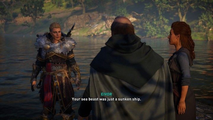 Go ashore and explain to everyone gathered there that the underwater monster is just a sunken boat - Assassins Creed Valhalla: Aflanc the Terrible - Southsexe - Assassins Creed Valhalla Guide and Walkthrough