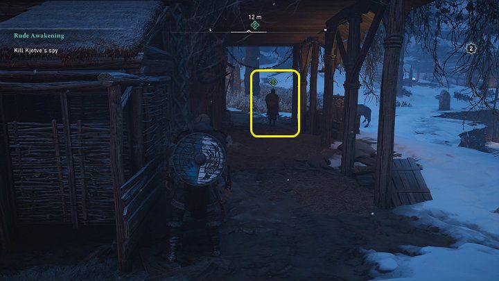 Eivor's sleep is interrupted by an unexpected visit of one of Kjotve's spies - Assassins Creed Valhalla: Rude Awakening - Rygjafylke - Assassins Creed Valhalla Guide and Walkthrough