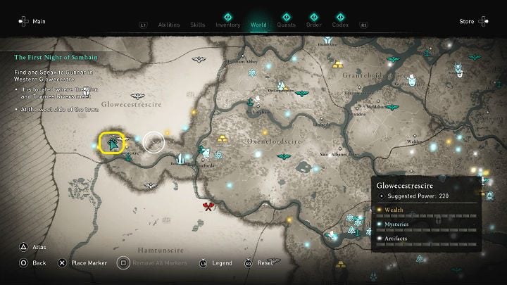 You will find Gunnar in the place where the Afon and Thames rivers connect - Assassins Creed Valhalla: The First Night of Samhain - Glowecestrescire - Assassins Creed Valhalla Guide and Walkthrough