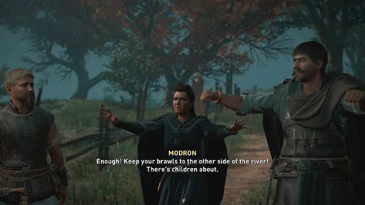 The fight will be stopped by Modron, the local healer - Assassins Creed Valhalla: The First Night of Samhain - Glowecestrescire - Assassins Creed Valhalla Guide and Walkthrough