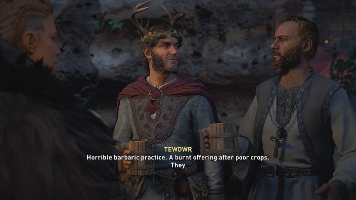 After a while you will be joined by Cynon, who will explain that he is to be sacrificed in a wicker giant as the King of Harvest, like Eladorman Simkin and everyone else who reigned before him - Assassins Creed Valhalla: The First Night of Samhain - Glowecestrescire - Assassins Creed Valhalla Guide and Walkthrough