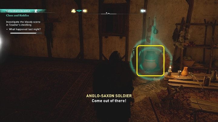 You will find the last clue in the middle jug - Assassins Creed Valhalla: Clues and Riddles - Glowecestrescire - Assassins Creed Valhalla Guide and Walkthrough