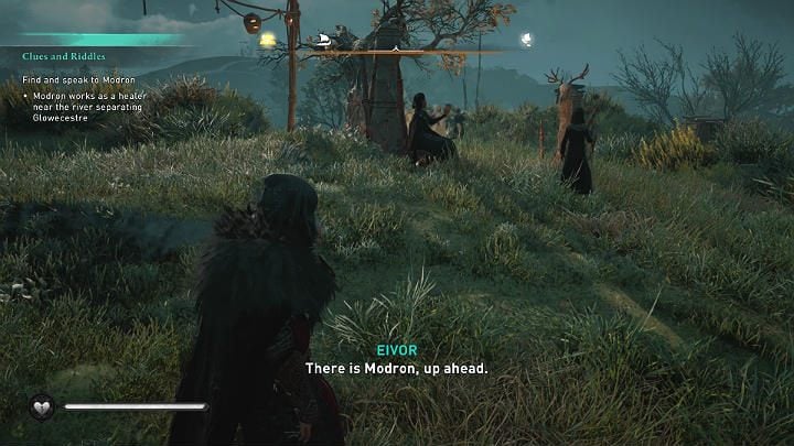 After the fight, sneak up to the river bank to talk to Modron - Assassins Creed Valhalla: Clues and Riddles - Glowecestrescire - Assassins Creed Valhalla Guide and Walkthrough